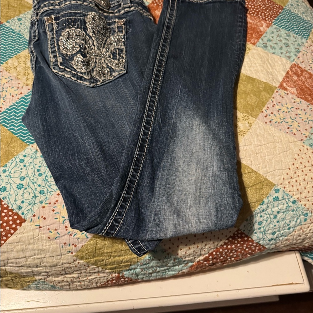 Miss Me Blue Boot Cut Jeans with Embroidered Design